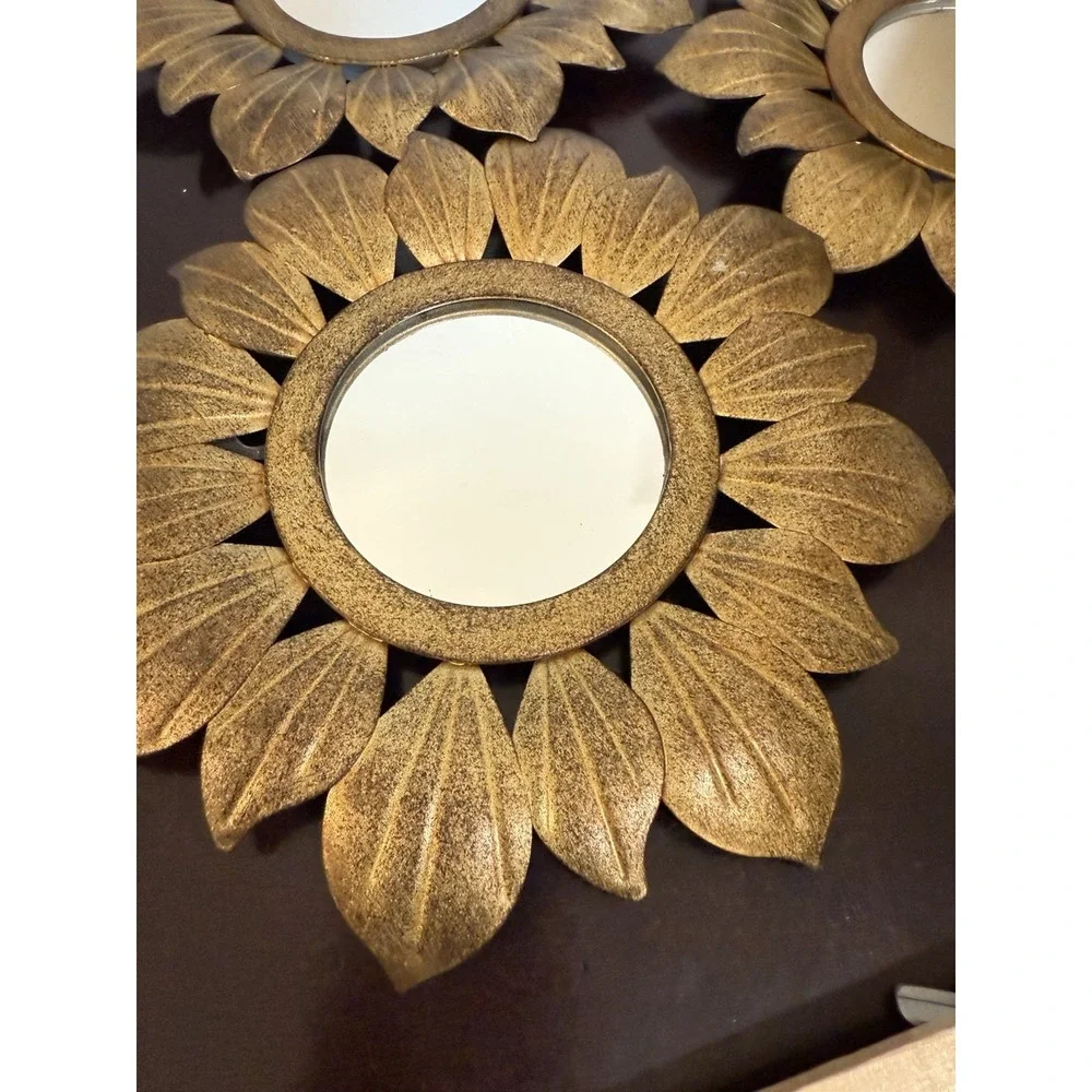 Sunflower MIRRORS WALL ART Decor Metal Gold Black -7